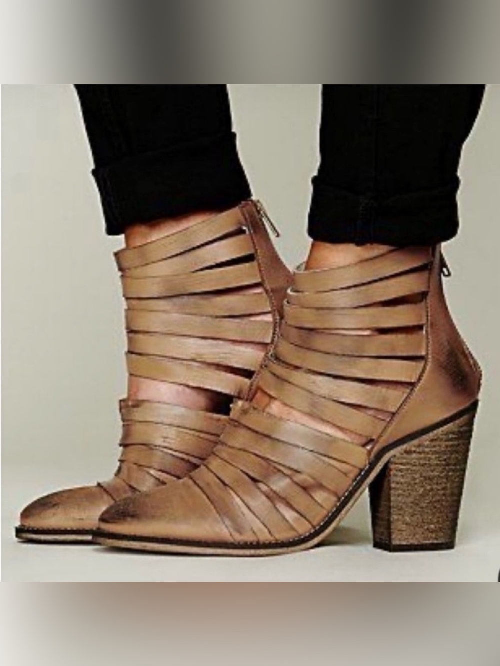 Free People Strappy Cutout Block Heel Bootie - Taupe
